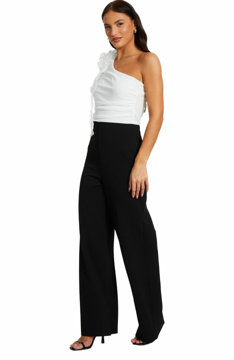 QUIZ Scuba Knit Mesh Asymmetric Jumpsuit, Alternate, color, Black