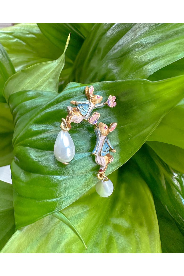 x Peter Rabbit Butterfly Pearl Drop Earrings, Alternate, color, Gold