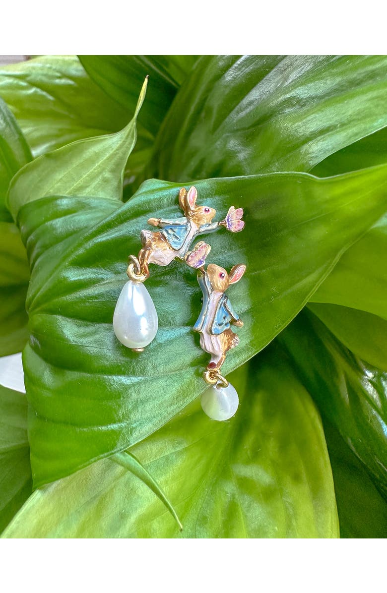 Fable England x Peter Rabbit Butterfly Pearl Drop Earrings, Alternate, color, Gold