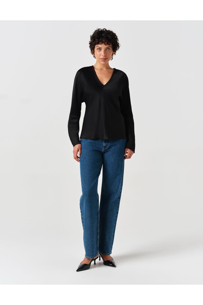 Lucille Long Sleeve Satin Top, Alternate, color, Black