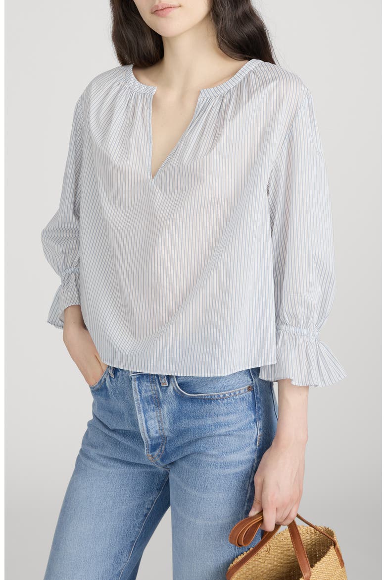 Poet Stripe Bell Sleeve Cotton Top, Alternate, color, OCEAN BLUE MULTI