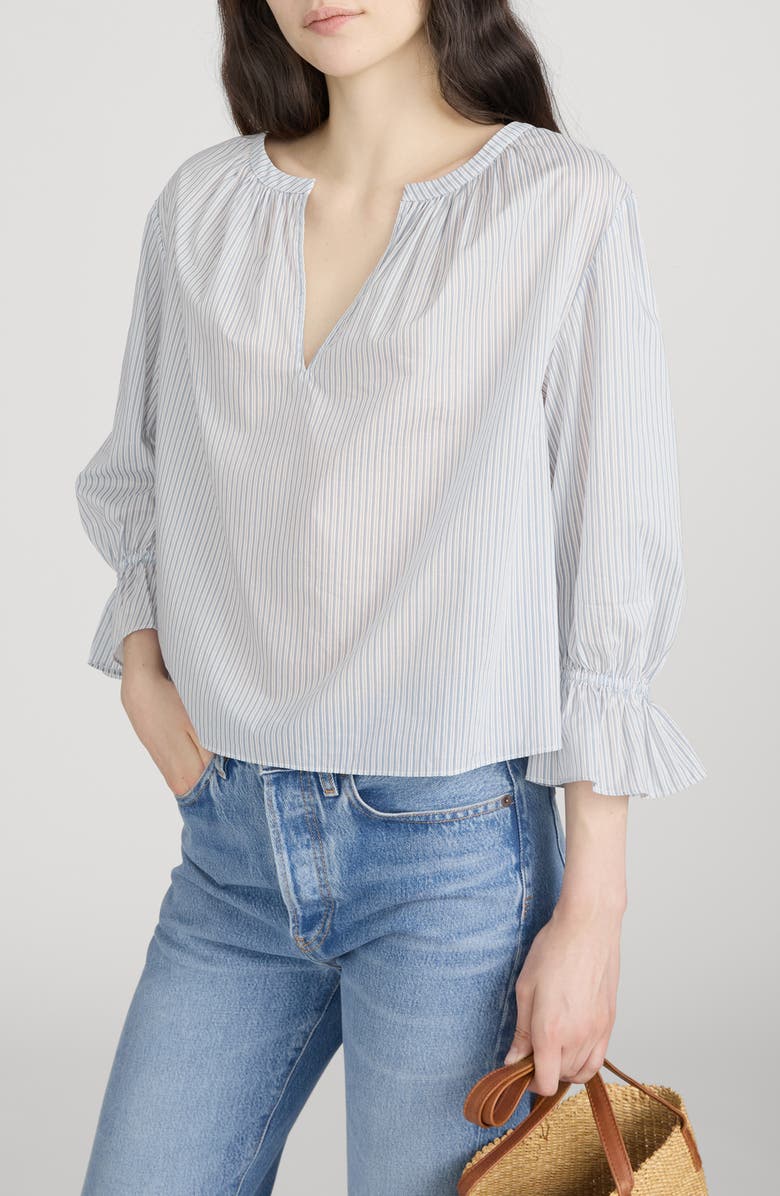 FRAME Poet Stripe Bell Sleeve Cotton Top, Alternate, color, Ocean Blue Multi