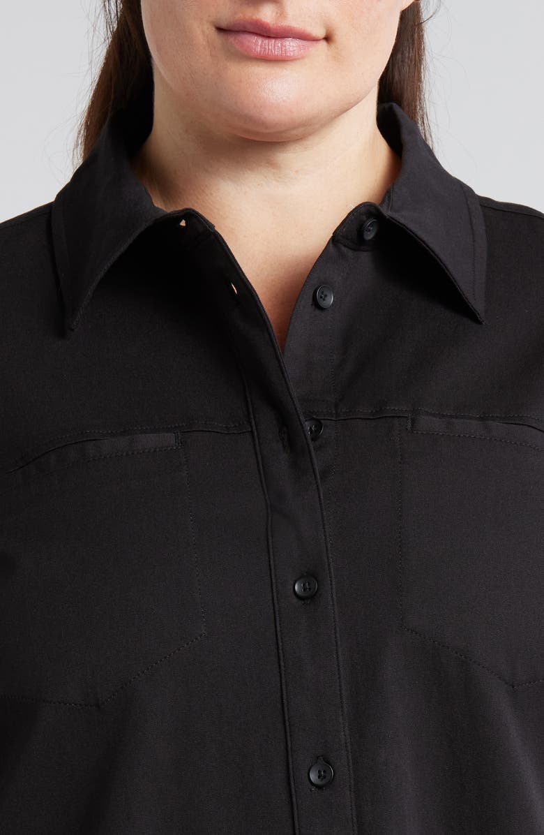 Universal Standard Carefree Long Sleeve Cotton Blend Twill Shirtdress, Alternate, color, Black