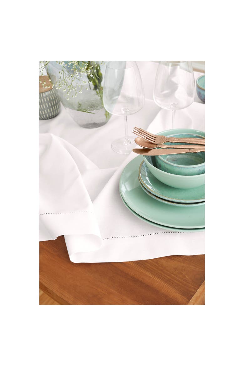 Cotton Linen Hemstitch Table Throw 52 x 52 Inch, Alternate, color, White