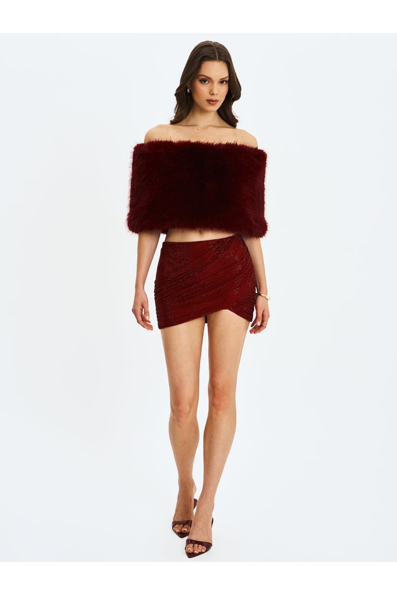 Darla Faux Fur Off-Shoulder Cropped Top, Alternate, color, Burgundy