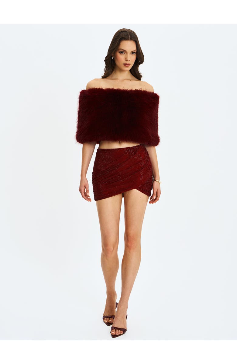 Miss Circle Darla Faux Fur Off-Shoulder Cropped Top, Alternate, color, Burgundy