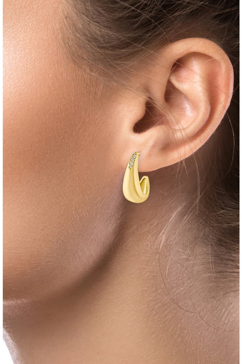 Pavé Cubic Zirconia Curved Teardrop Earrings, Alternate, color, GOLD