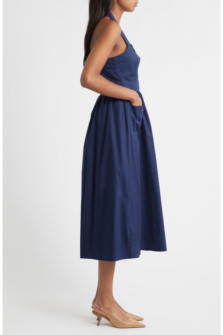 Halter Neck Cotton Midi Dress, Alternate, color, NAVY