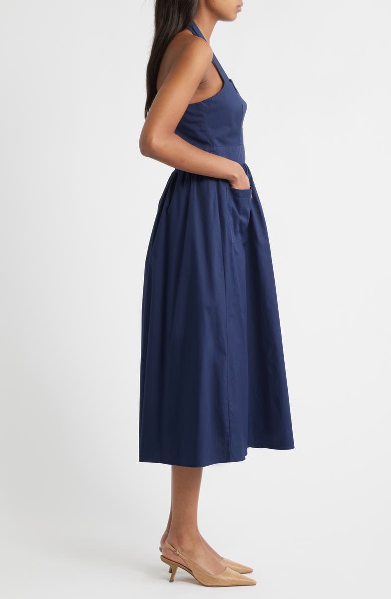 Vince Camuto Halter Neck Cotton Midi Dress, Alternate, color, Navy