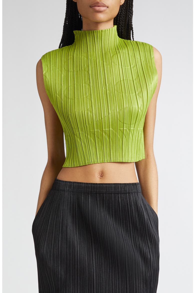 Tune Pleated Crop Top, Main, color, YELLOW GREEN