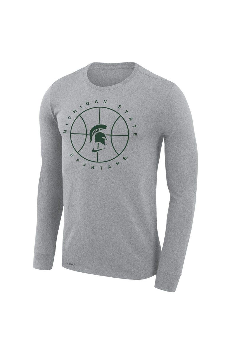 Nike Men's Nike Heathered Gray Michigan State Spartans Basketball Icon Legend Performance Long Sleeve T-Shirt, Alternate, color,