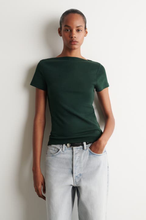 Slim Boat-neck Cotton T-shirt