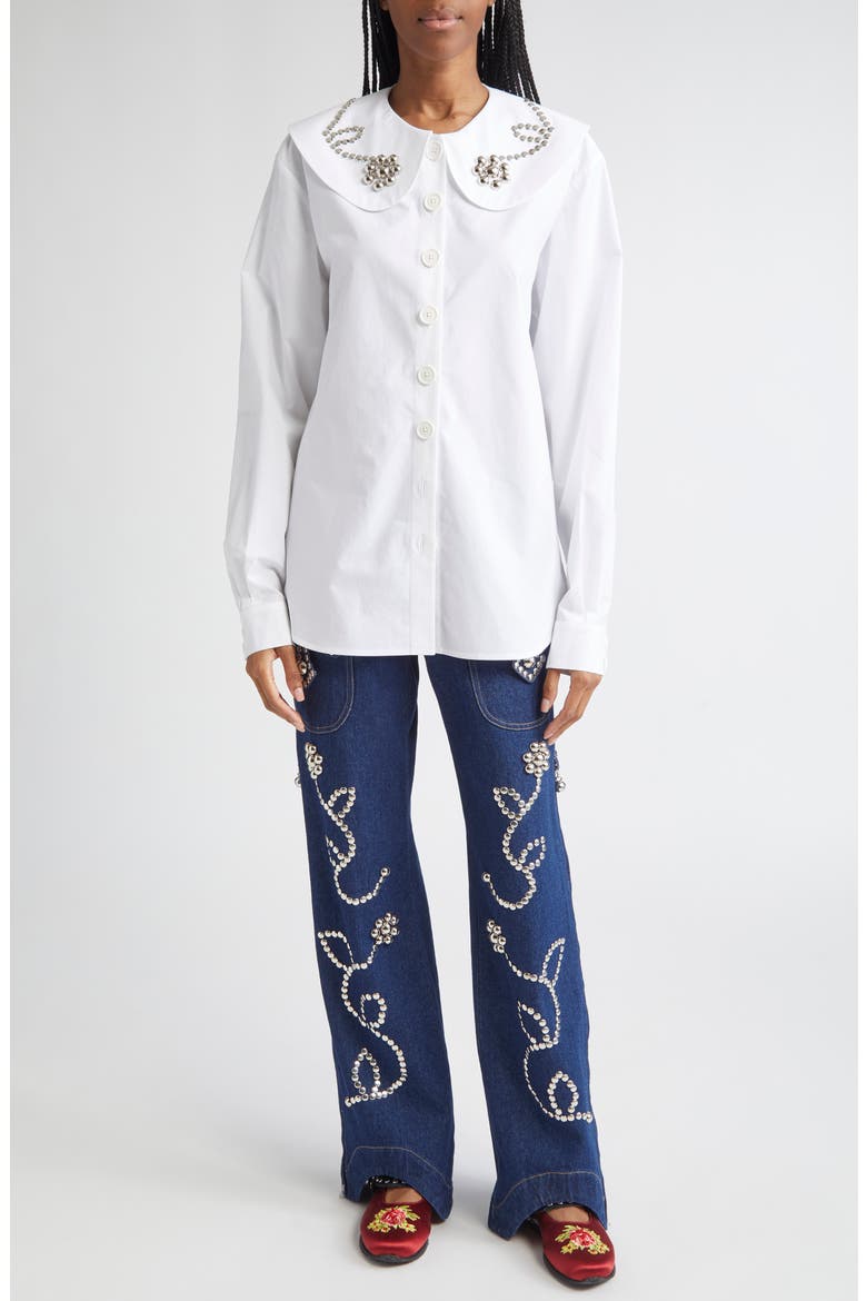 Studdy Poplin Button-Up Shirt, Alternate, color, WHITE