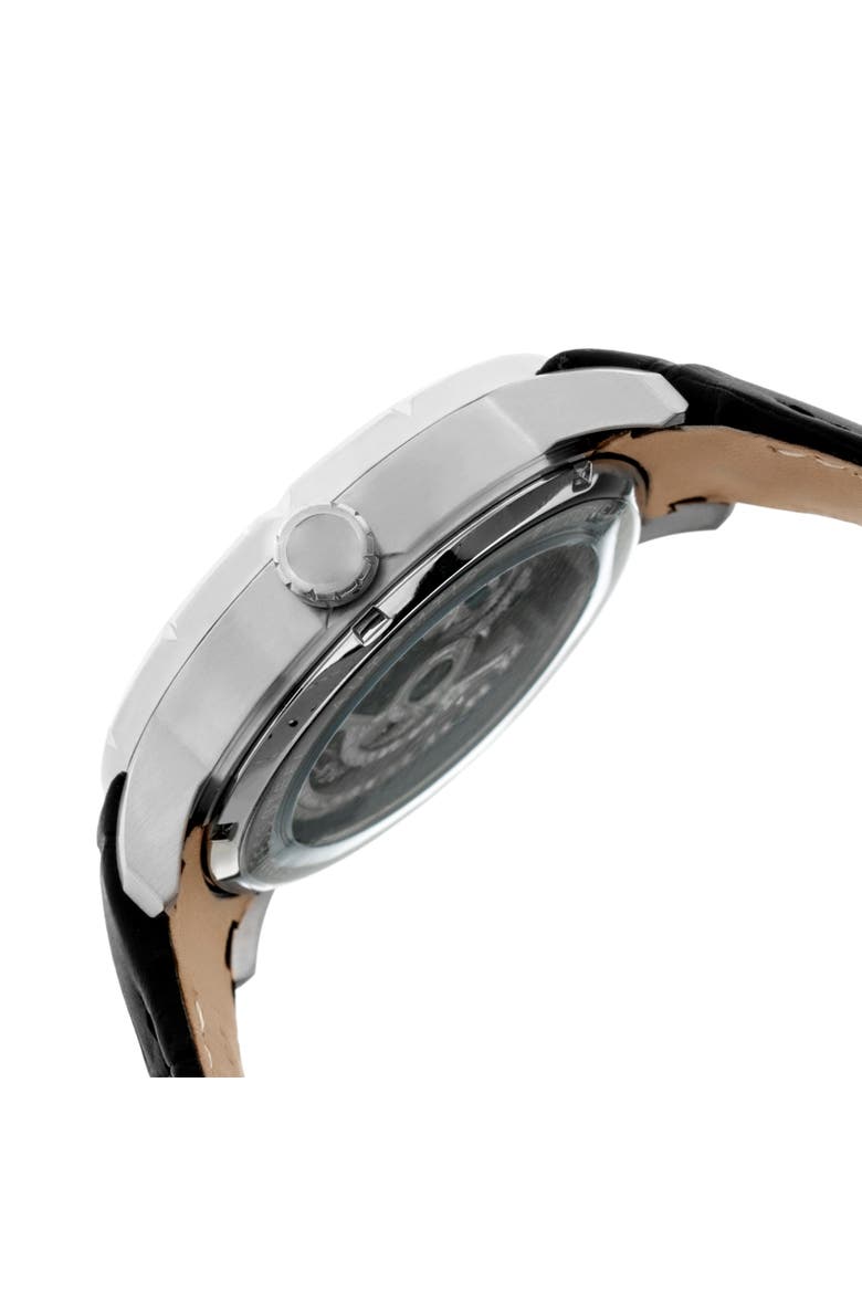 Ryder Skeleton Leather-Band Watch, Alternate, color, Black/Silver