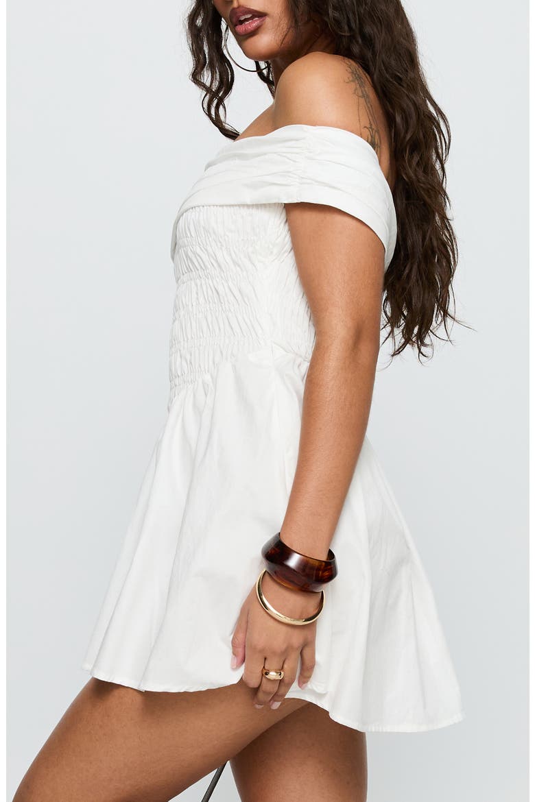 Fruitful Smocked Off the Shoulder Organic Cotton Minidress, Alternate, color, WHITE