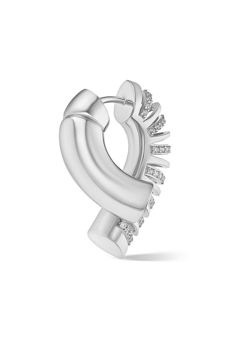Oera Half Rib Diamond Hoop Earrings, Alternate, color, WHITE GOLD