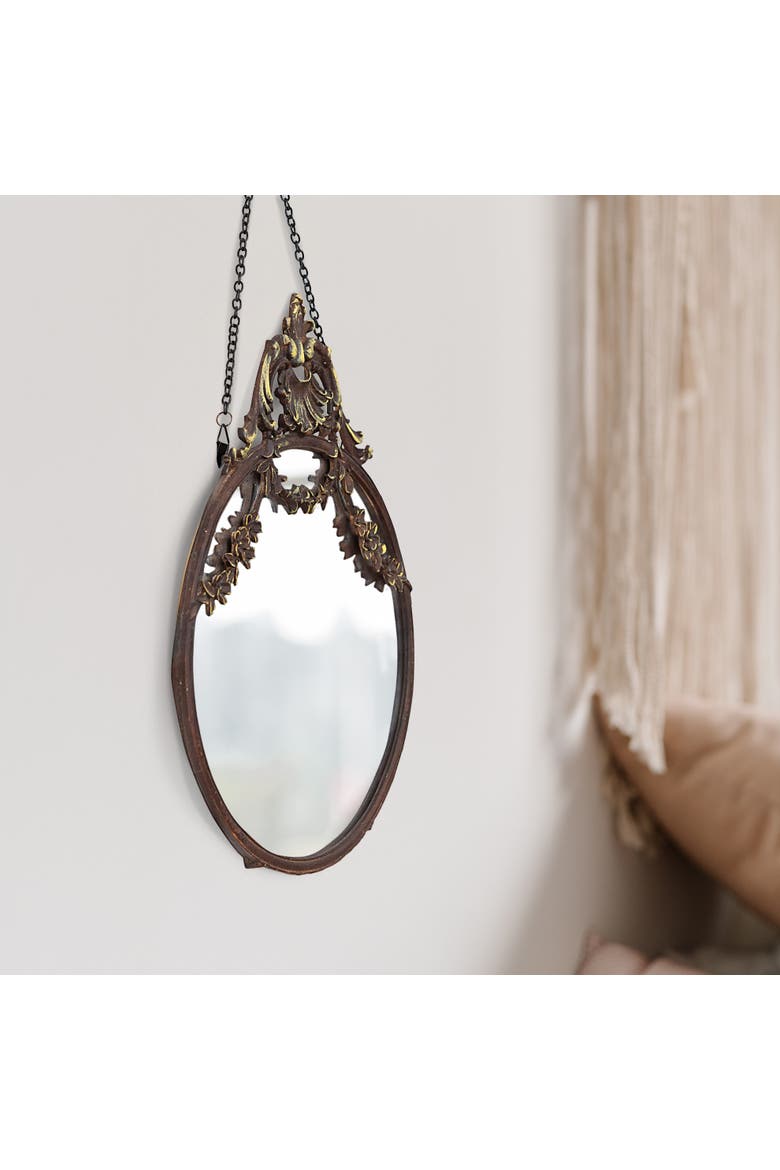Pewter Framed Wall Mirror with Decorative Chain and Antique Finish, Bronze, Alternate, color, Bronze