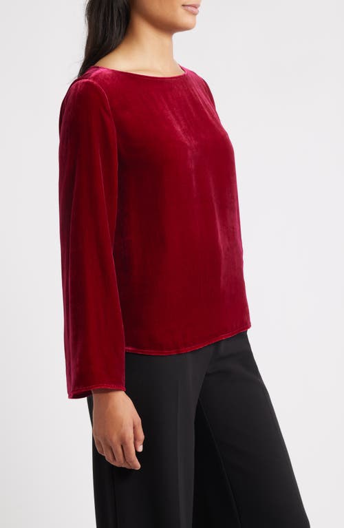 Eileen Fisher Ballet Neck Flare Sleeve Velvet Top In Red