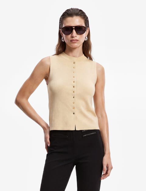 Regular Fit Sleeveless Mandarin Neck Knit Vest