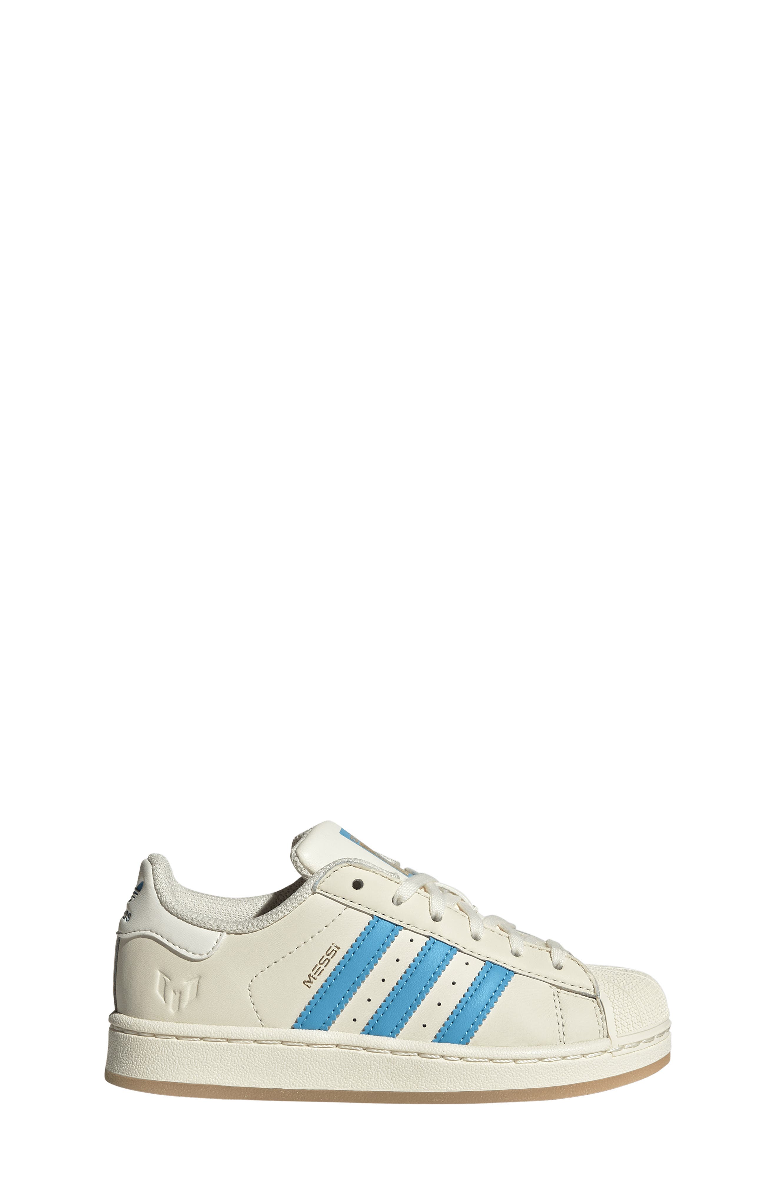 adidas Kids' Superstar Messi Sneaker, Alternate, color, Cream / Semi Blue / Gold