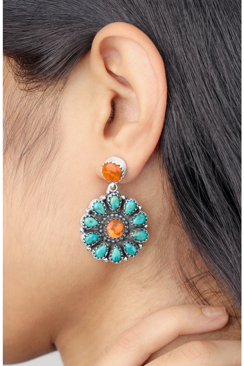 Stabilized Turquoise Floral Drop Earrings, Alternate, color, BLUE