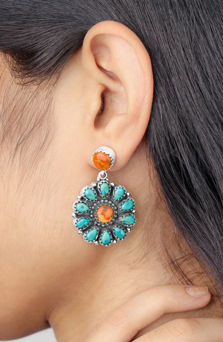 YS GEMS Stabilized Turquoise Floral Drop Earrings, Alternate, color, Blue