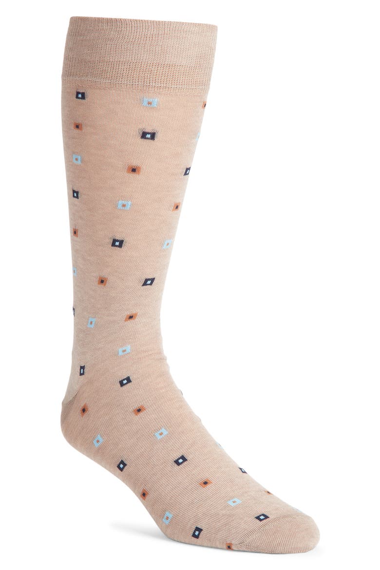 Geometric Pattern Cotton Blend Dress Socks, Main, color, TAUPE