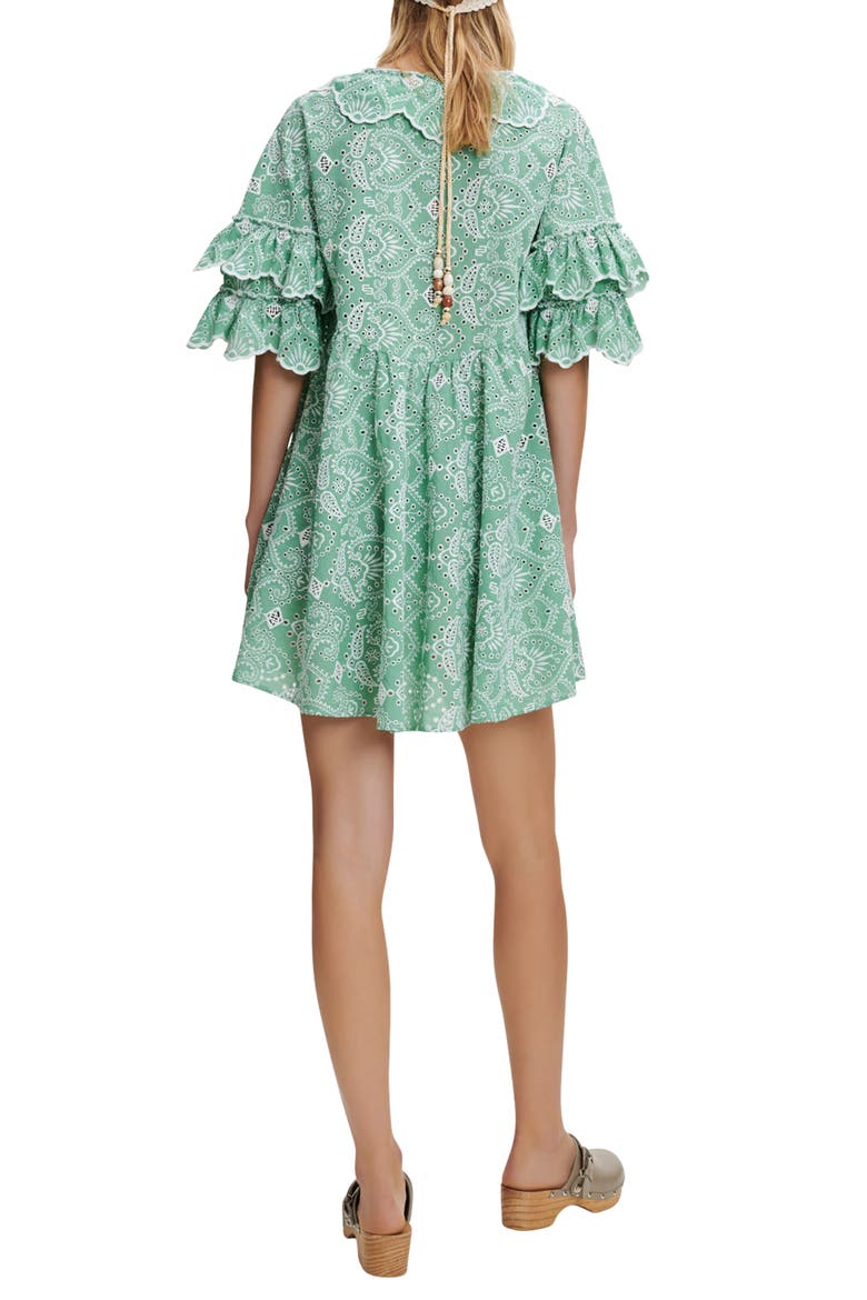 Raberie Eyelet Ruffle Sleeve Cotton Dress, Alternate, color, VERT CLAIR