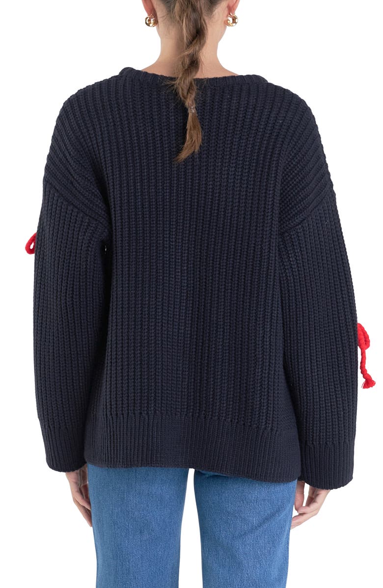 English Factory Bow Detail Sweater, Alternate, color, Navy