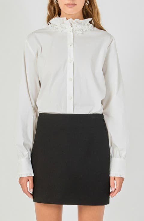 Pearl Embellished Ruffle Collar Shirt