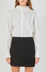 Endless Rose Pearl Embellished Ruffle Collar Shirt
