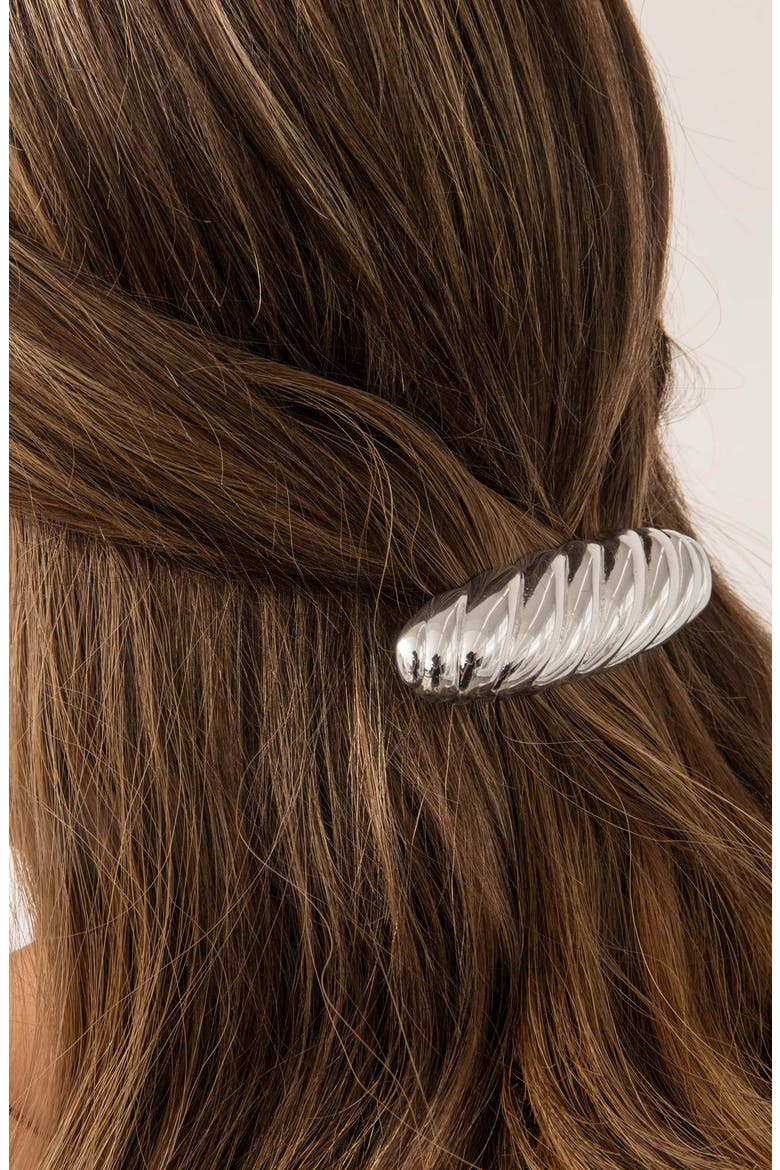 Twisted Oblong Hair Barrette, Alternate, color, SILVER