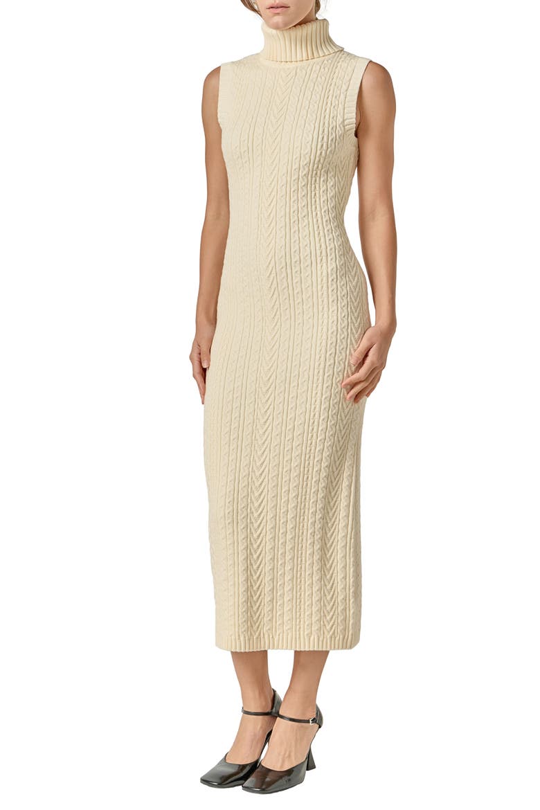Sleeveless Turtleneck Cable Stitch Maxi Sweater Dress, Alternate, color, IVORY