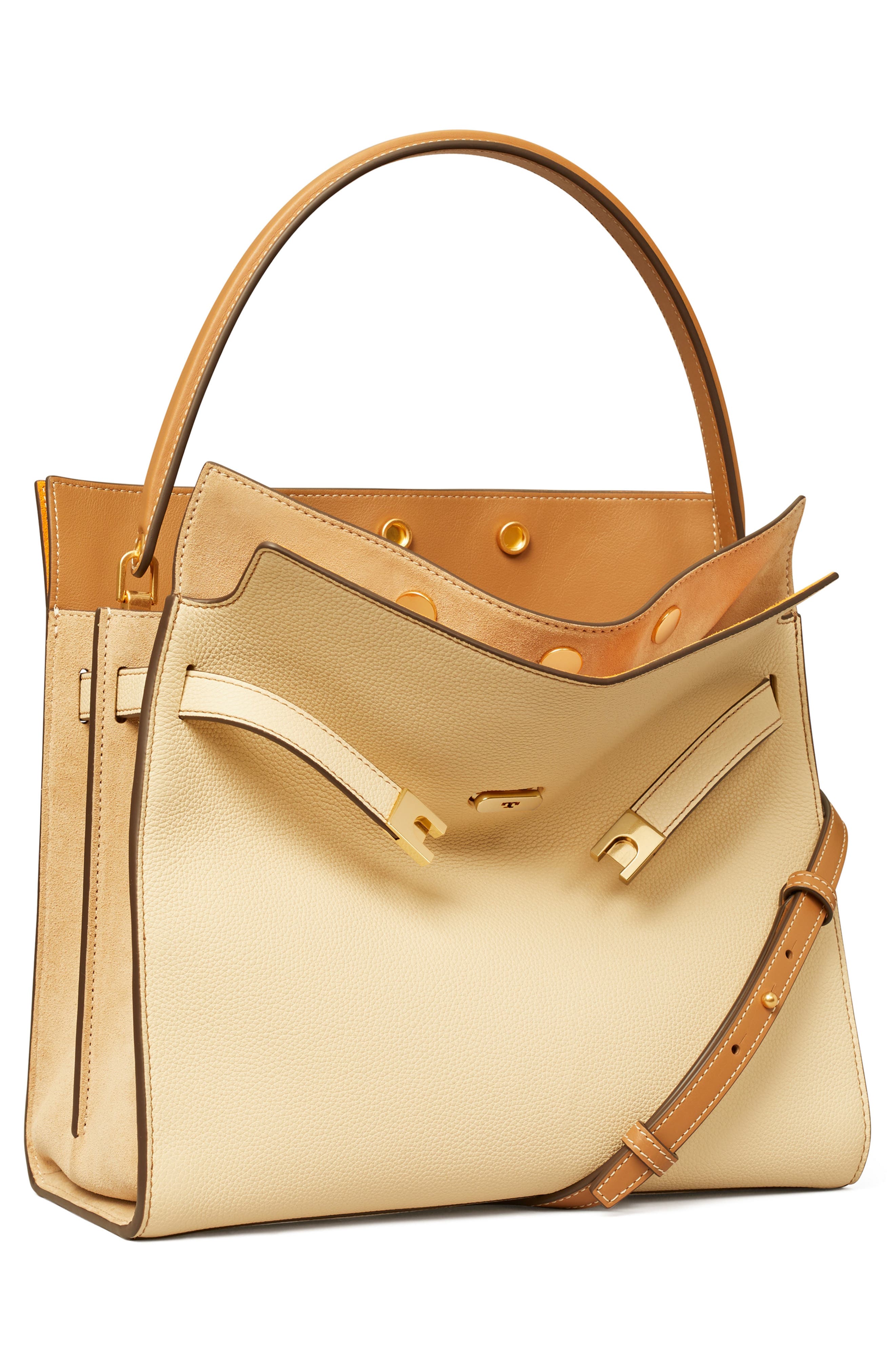 Tory Burch Lee Radziwill Pebble Leather Double Bag, Alternate, color, 