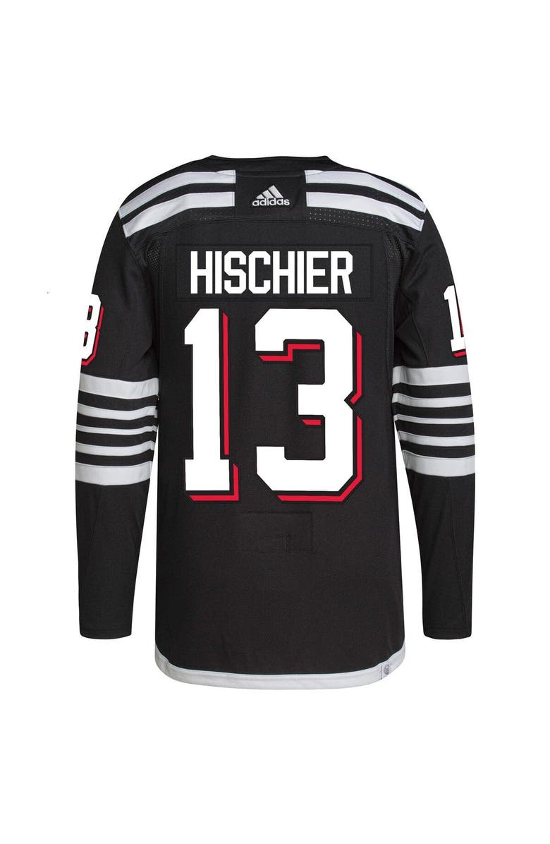 adidas Men's adidas Nico Hischier Black New Jersey Devils Alternate Primegreen Authentic Player Jersey, Alternate, color,