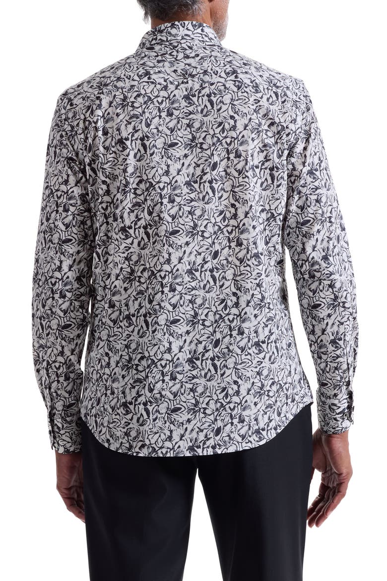 Julian Shaped Fit Floral Print Stretch Cotton Button-Up Shirt, Alternate, color, BLACK