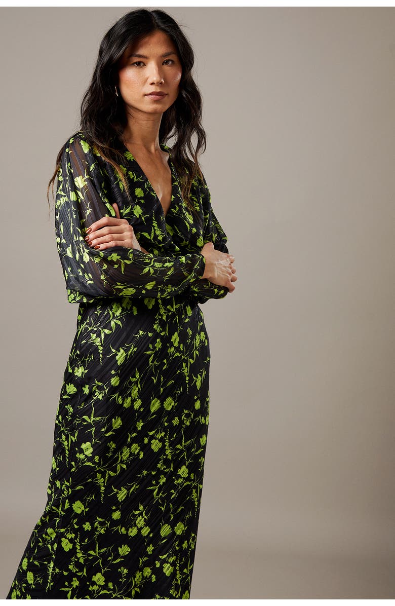 Warehouse Shadow Stripe Floral Batwing Midi Dress, Alternate, color, Floral