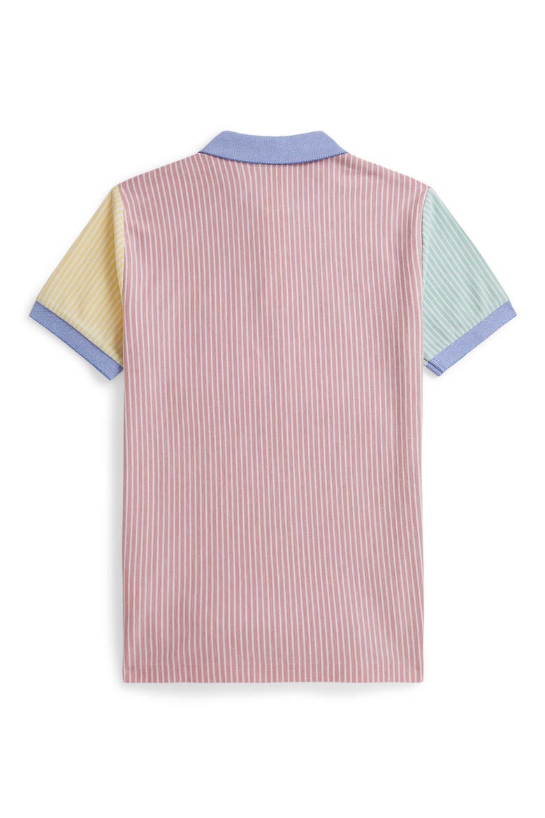 Kids' Mismatched Stripe Cotton Piqué Polo, Alternate, color, HRBR BLUE