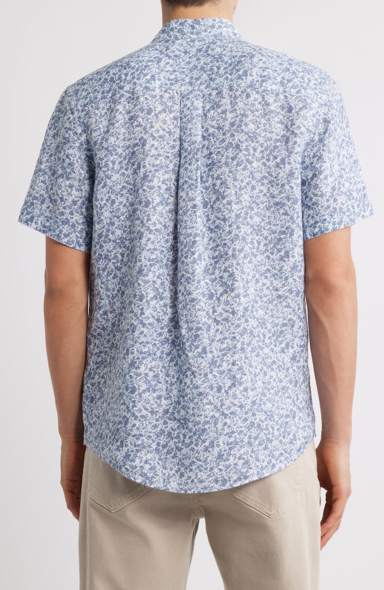 Nordstrom Abstract Print Short Sleeve Linen Button-Up Shirt, Alternate, color, Blue Quentin Ditsy
