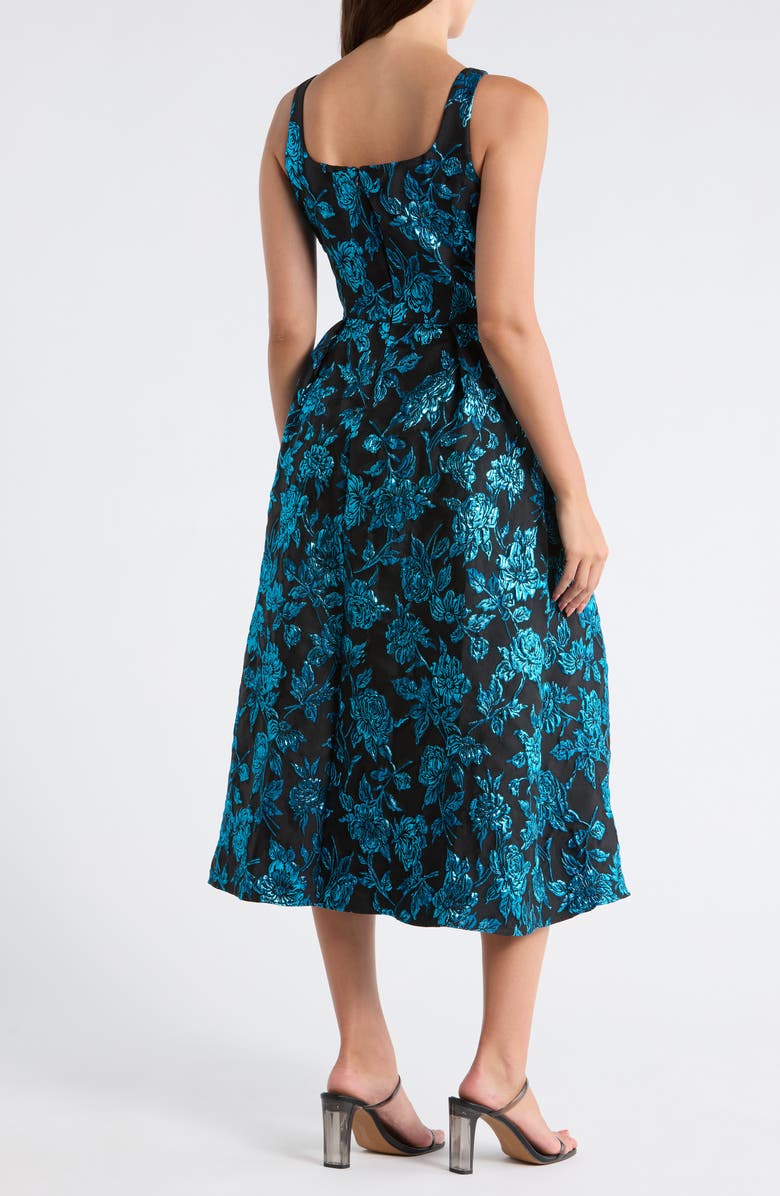 Julia Jordan Floral Square Neck Evening Maxi Dress, Alternate, color, Teal