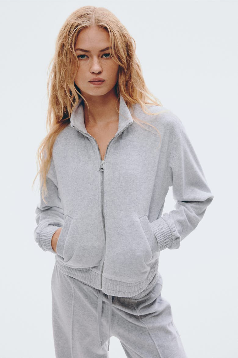 Velour Zip-through Jacket, Main, color, Light gray melange