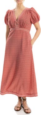 MAX STUDIO V-Neck Bubble Sleeve Maxi Dress