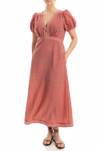 V-Neck Bubble Sleeve Maxi Dress