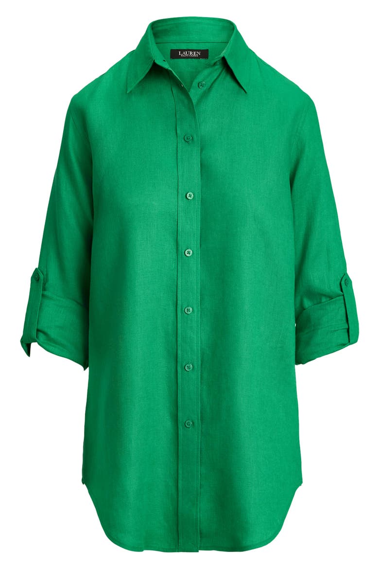 Karrie Linen Button-Up Shirt, Alternate, color, STEM GREEN