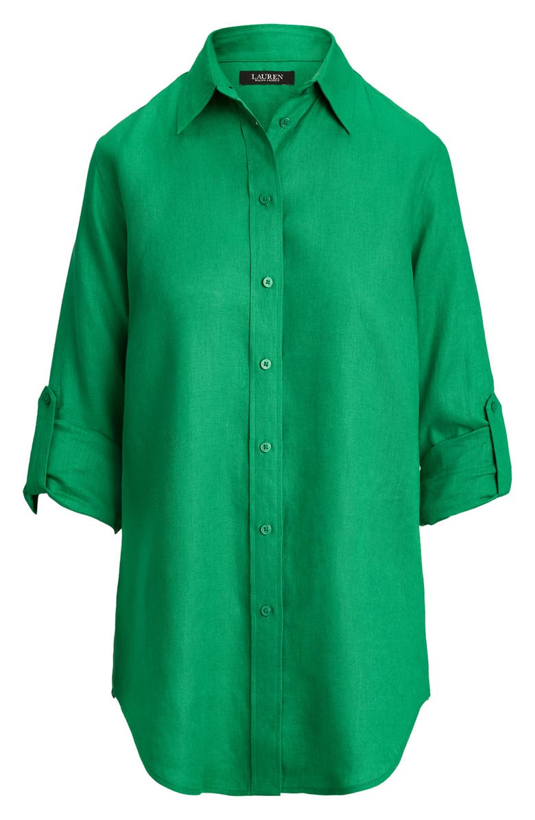 Lauren Ralph Lauren Karrie Linen Button-Up Shirt, Alternate, color, Stem Green