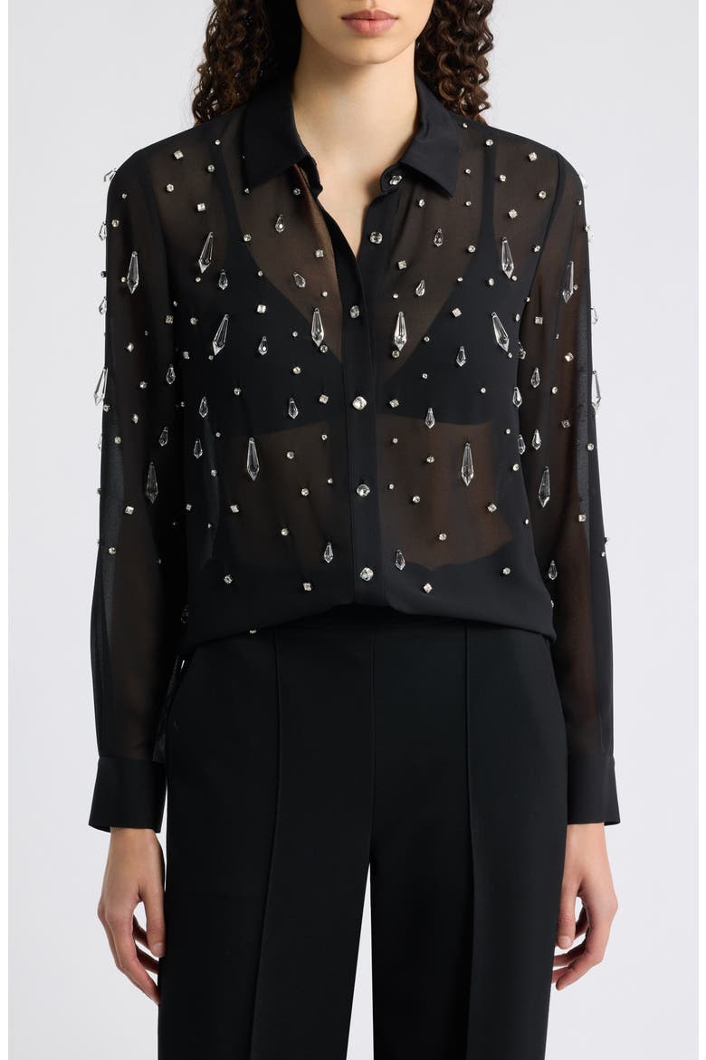 The Sloane Crystal Embellished Woven Shirt, Main, color, NOIR