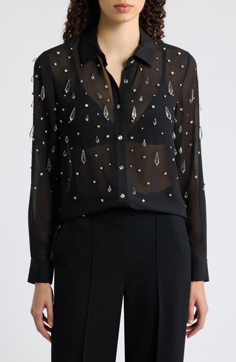 The Sloane Crystal Embellished Woven Shirt