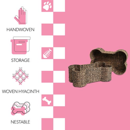 The Licker Store Digby Bone-shaped Large Hand Woven Water Hyacinth Nesting Pet Toy Organizer Baskets In Brown