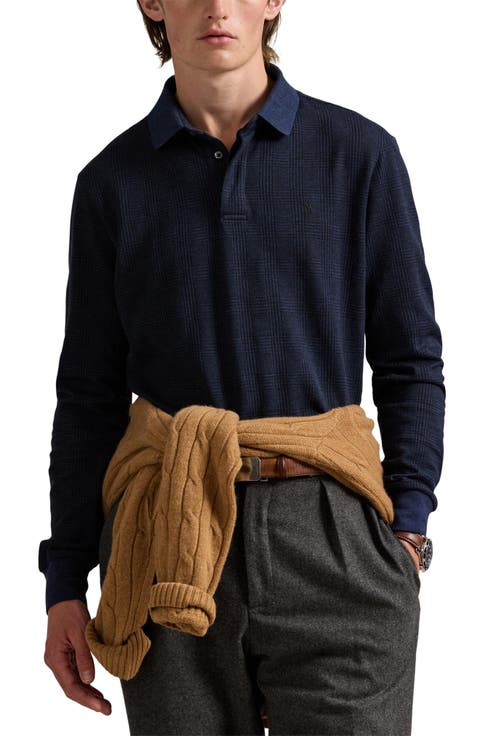 Classic Fit Glen Plaid Long Sleeve Cotton Polo