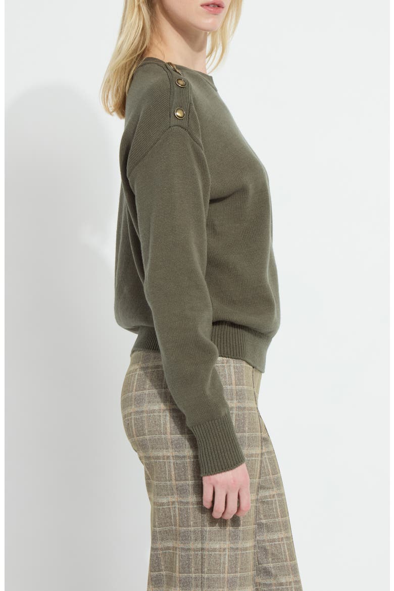 Adelaide Button Trim Sweater, Alternate, color, MOSSWOOD
